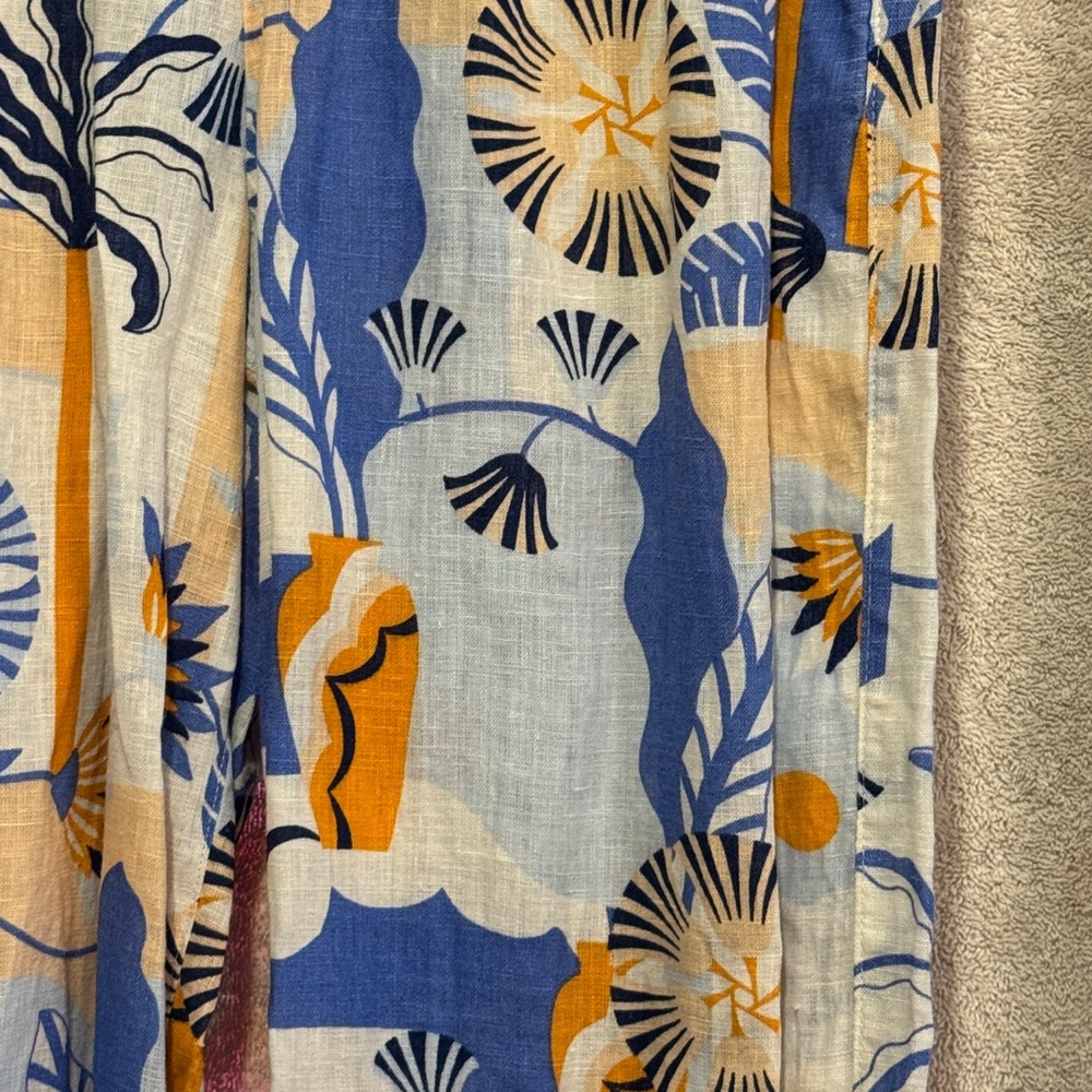 Nicole Miller Blue and Cream Linen Pants - Picture 2 of 5